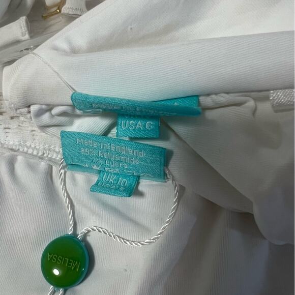 New Melissa Odabash India Crochet Ruffle Bikini Set Swim Bandeau Top White Sz 6 - Picture 7 of 9